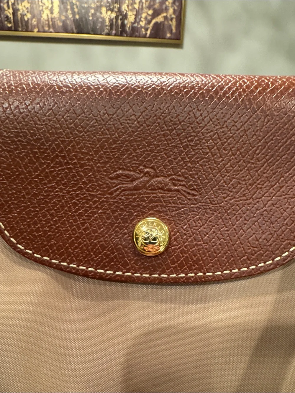 Longchamp Beige Nylon Shoulder Bag-tote 2-way bag with Brown Leather Trim - Picture 11 of 12
